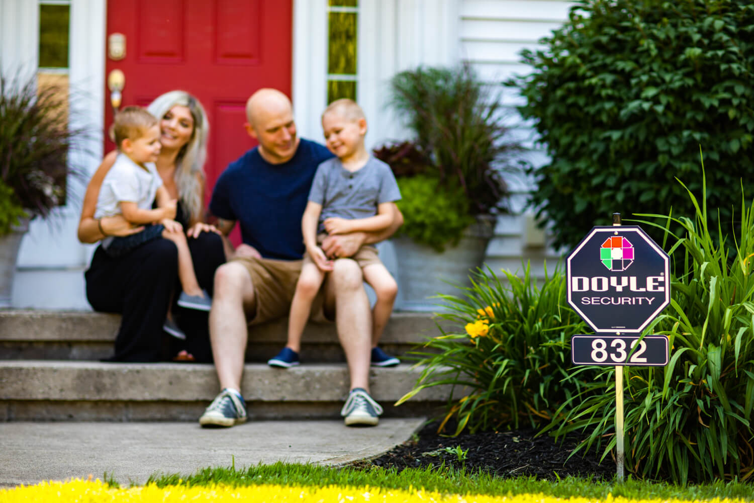 Family on front steps